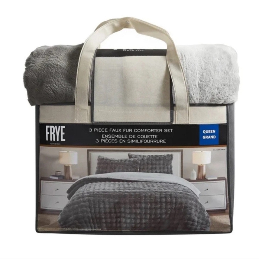 Frye Silver And Gray Faux Fur Comforter Set - King - Picture 2 of 12